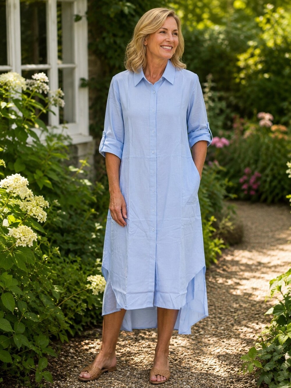 Dawn Bacchus Women's Light Blue Linen Silk Blend Shirt DRESS Size: XL